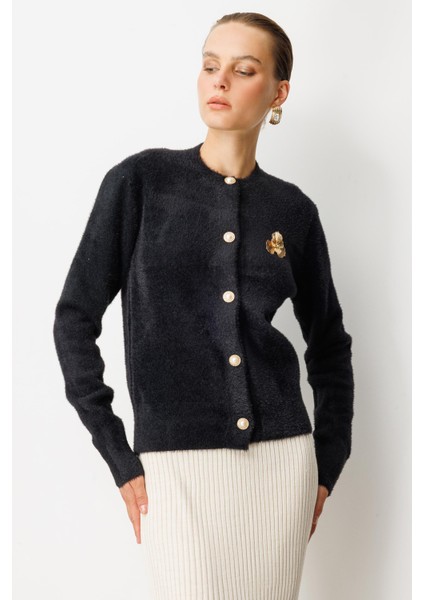 Düğme Detaylı Triko Hırka-SİYAH modelleri