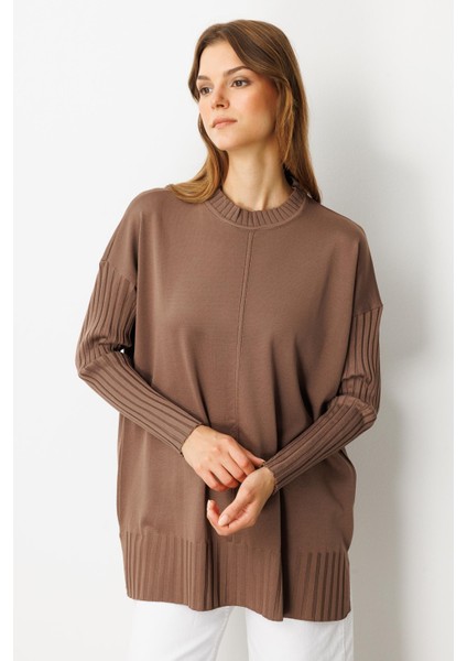 Ribana Detaylı Triko Tunik-Mokka