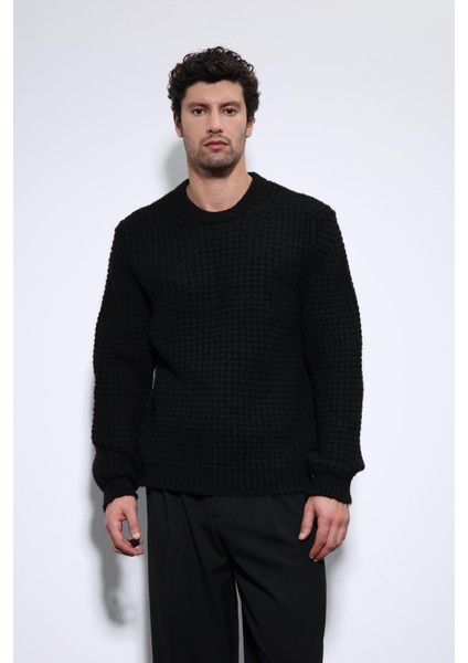 Siyah Örme Dokulu Erkek Kazak modelleri