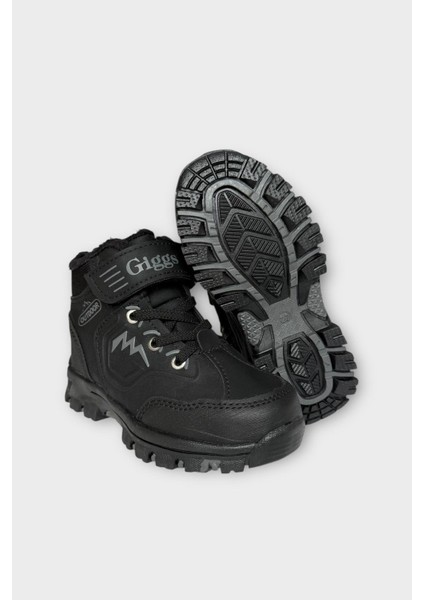 Cırtlı Fermuarlı Içi Yünlü Soğuk Geçirmez Outdoor Günlük Çocuk Bot Siyah