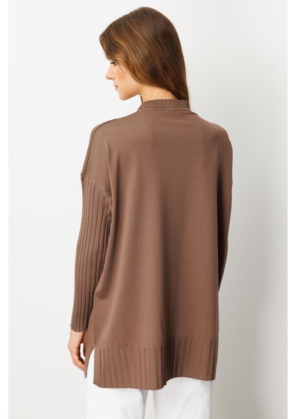 Ribana Detaylı Triko Tunik-Mokka