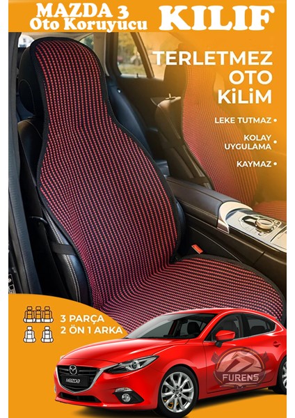 Mazda 3 Uyumlu Kırmızı Prestij Serisi Dokuma Kumaş Oto Koltuk Kılıfı Ön Tam Arka Alt