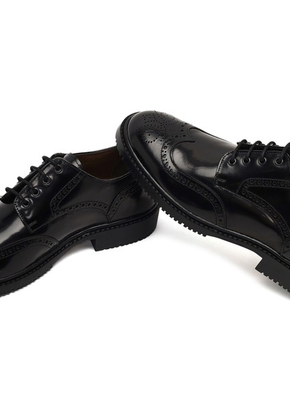 Erkek Siyah Bağcıklı Deri Casual Ayakkabı 25WFD603522