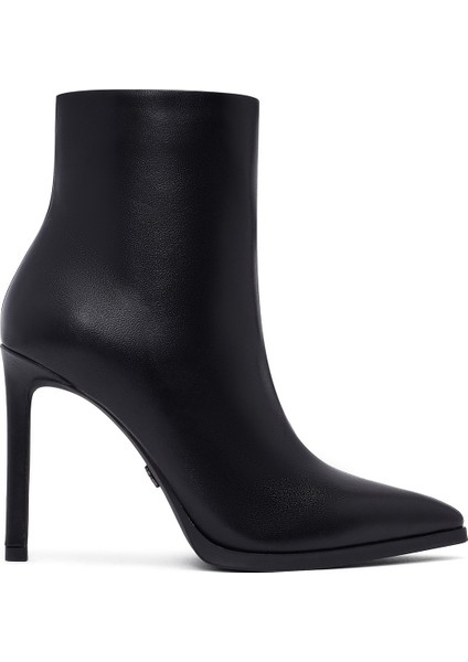 Kadın Siyah Fermuarlı Yüksek Ince Topuklu Deri Bot 25WFD491318