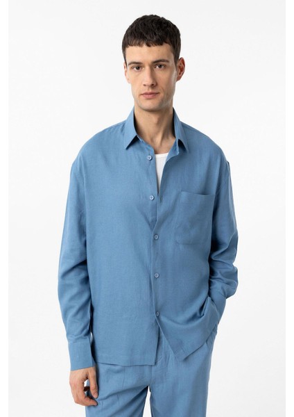 Bebe Mavi Keten Karışımlı Relax Fit Erkek Gömlek fiyatları