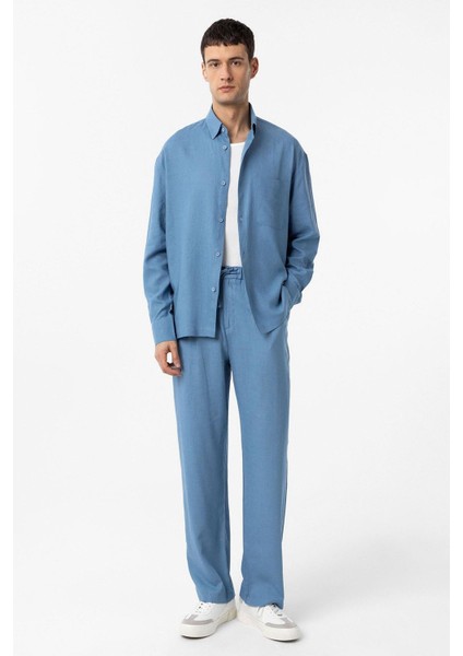 Bebe Mavi Keten Karışımlı Relax Fit Erkek Gömlek modelleri