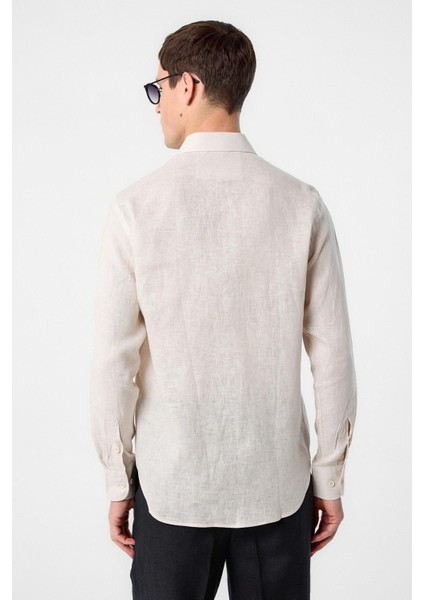 Bej 100% Keten Comfort Fit Erkek Gömlek indirimleri