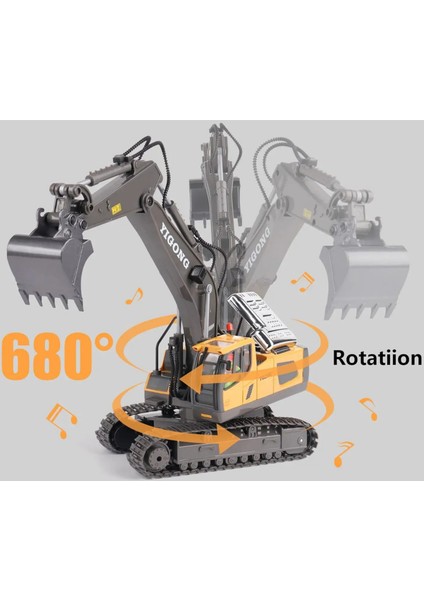 Uzaktan Kumandalı Full Fonksiyon Metal Premium Model Bulldozer, Ekskavatör ve Kamyon 1:16 Ölçek Şarjlı Sesli Işıklı 3 Model (Tam Fonksiyon) (Ekskavatör)