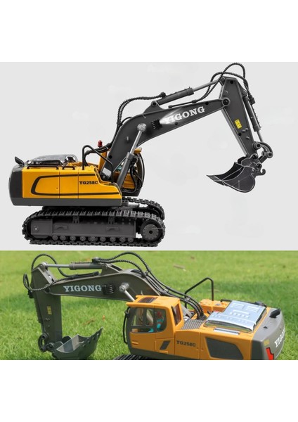 Uzaktan Kumandalı Full Fonksiyon Metal Premium Model Bulldozer, Ekskavatör ve Kamyon 1:16 Ölçek Şarjlı Sesli Işıklı 3 Model (Tam Fonksiyon) (Ekskavatör)