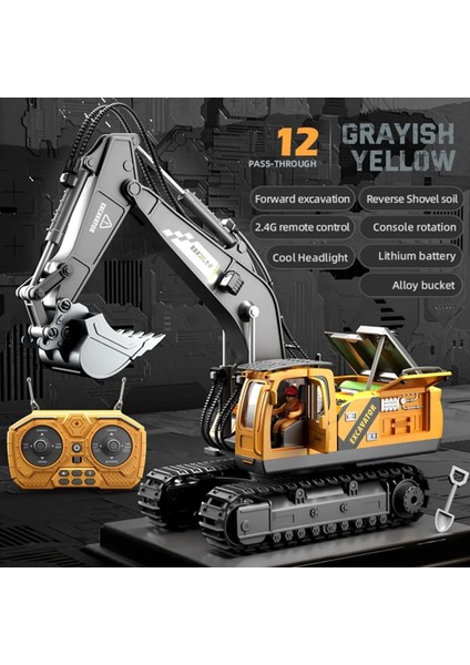 Uzaktan Kumandalı Full Fonksiyon Metal Premium Model Bulldozer, Ekskavatör ve Kamyon 1:16 Ölçek Şarjlı Sesli Işıklı 3 Model (Tam Fonksiyon) (Ekskavatör)
