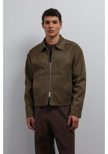 Haki Fermuarlı Suni Süet Erkek Mont fiyatları