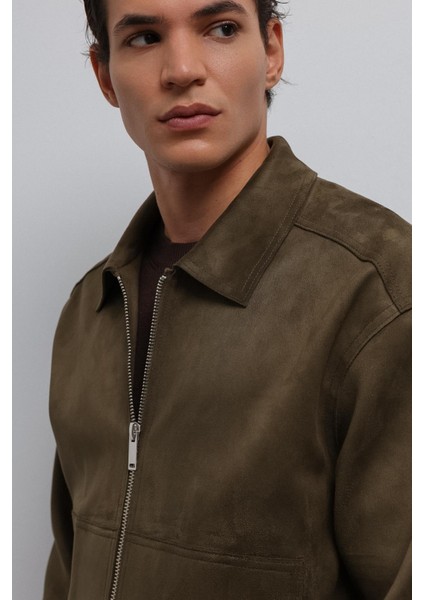 Haki Fermuarlı Suni Süet Erkek Mont fırsatları