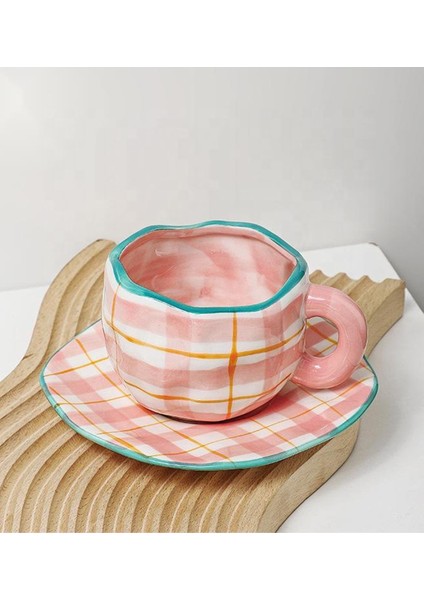 Pastel Ekose Temalı Seramik Kupa