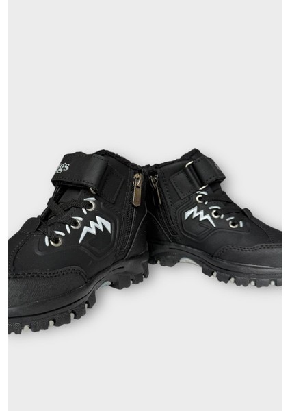 Cırtlı Fermuarlı Içi Yünlü Soğuk Geçirmez Outdoor Günlük Çocuk Bot Siyah - Beyaz fırsatları