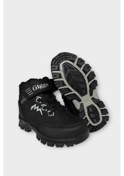 Cırtlı Fermuarlı Içi Yünlü Soğuk Geçirmez Outdoor Günlük Çocuk Bot Siyah - Beyaz