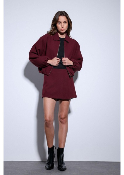 Bordo Fermuarlı Bomber Kadın Ceket fiyatları