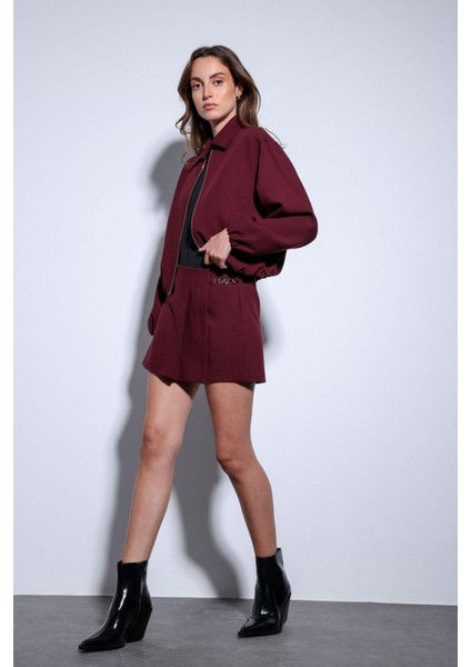 Bordo Fermuarlı Bomber Kadın Ceket fırsatları
