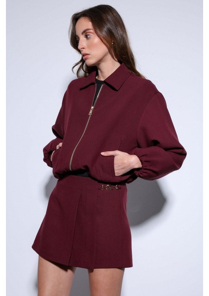 Bordo Fermuarlı Bomber Kadın Ceket indirimleri