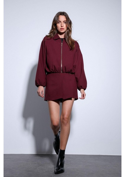 Bordo Fermuarlı Bomber Kadın Ceket