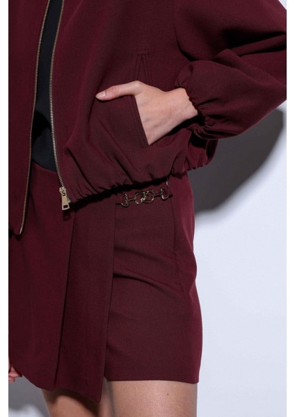 Bordo Fermuarlı Bomber Kadın Ceket