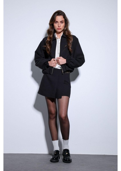 Siyah Fermuarlı Bomber Kadın Ceket