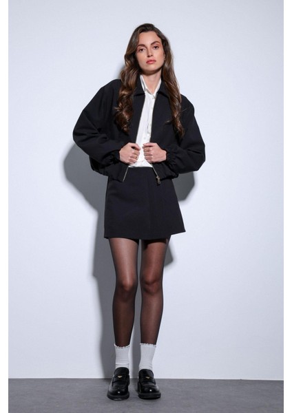 Siyah Fermuarlı Bomber Kadın Ceket modelleri