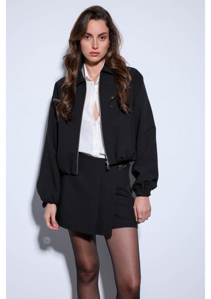 Siyah Fermuarlı Bomber Kadın Ceket indirimleri