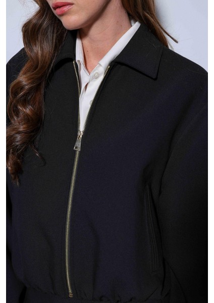 Siyah Fermuarlı Bomber Kadın Ceket