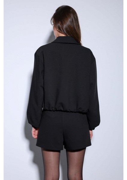 Siyah Fermuarlı Bomber Kadın Ceket