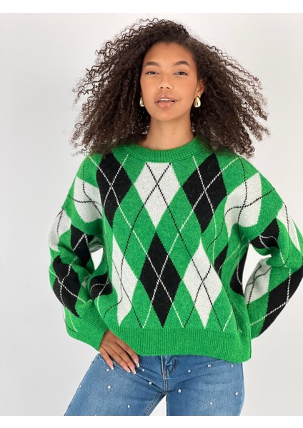 Kadın Baklava Desenli Yeşil Triko Kazak indirimleri