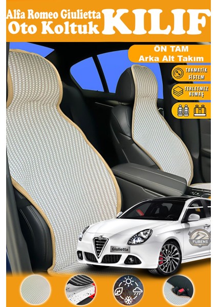 Alfa Romeo Giulietta Uyumlu Bej Prestij Serisi Dokuma Kumaş Oto Koltuk Kılıfı Ön Tam Arka Alt