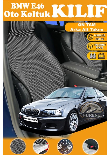 Bmw E46 Uyumlu Siyah Prestij Serisi Dokuma Kumaş Oto Koltuk Kılıfı Ön Tam Arka Alt