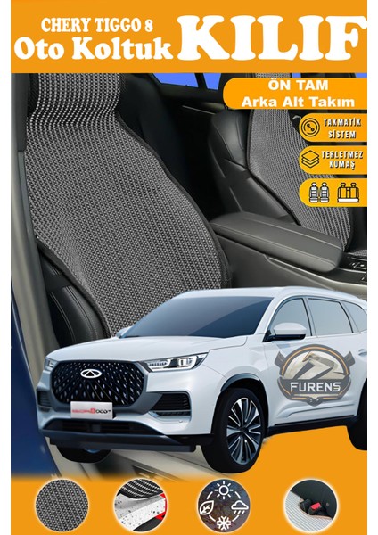 Chery Tıggo 8 Uyumlu Siyah Prestij Serisi Dokuma Kumaş Oto Koltuk Kılıfı Ön Tam Arka Alt