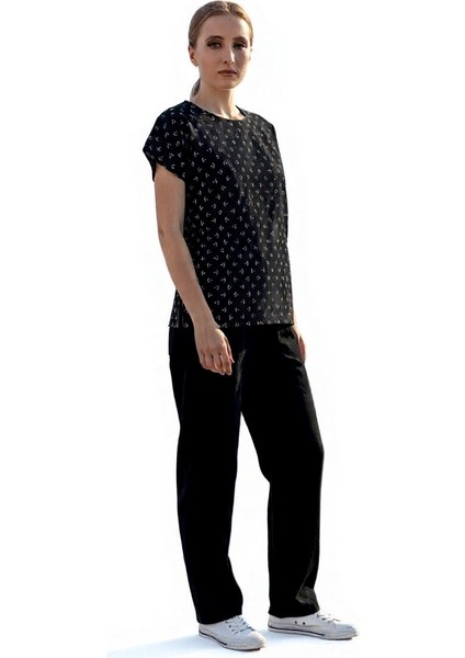 Unisex Siyah Çapa Desenli Doktor Hemşire Hastane Aşçı Scrubs Üniforma Takımı fırsatları