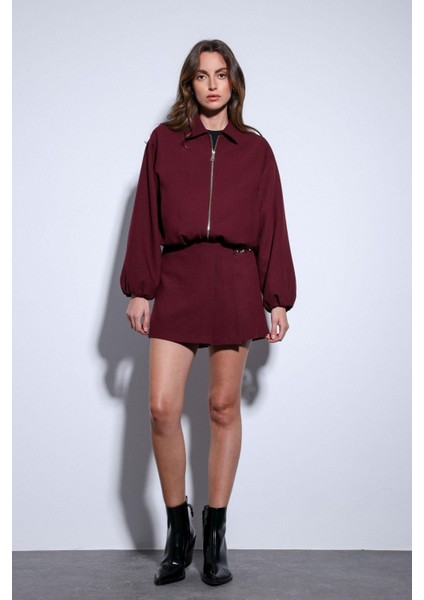 Bordo Pileli Zincir Detaylı Şort Etek indirimleri