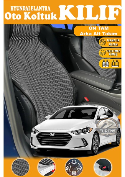 Hyundai Elantra Uyumlu Siyah Prestij Serisi Dokuma Kumaş Oto Koltuk Kılıfı Ön Tam Arka Alt