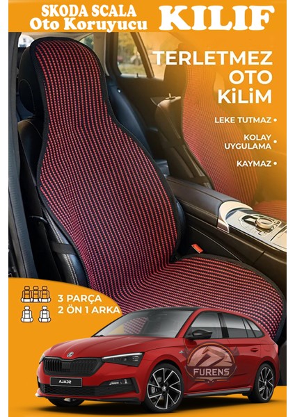 Skoda Scala Uyumlu Kırmızı Prestij Serisi Dokuma Kumaş Oto Koltuk Kılıfı Ön Tam Arka Alt