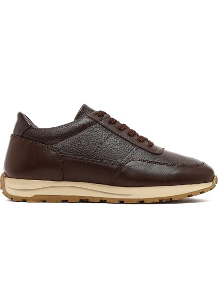 Erkek Kahverengi Bağcıklı Deri Casual Sneaker 25WFD675414