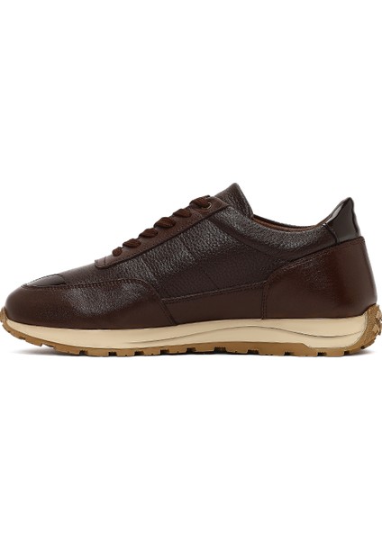 Erkek Kahverengi Bağcıklı Deri Casual Sneaker 25WFD675414 fiyatları