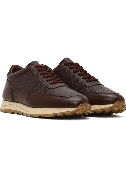 Erkek Kahverengi Bağcıklı Deri Casual Sneaker 25WFD675414 modelleri