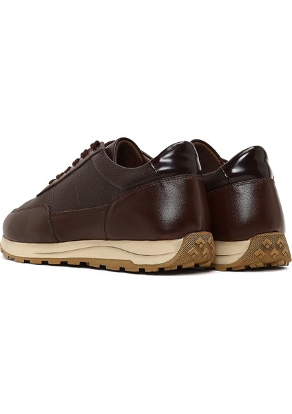 Erkek Kahverengi Bağcıklı Deri Casual Sneaker 25WFD675414 indirimleri
