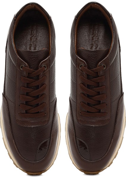 Erkek Kahverengi Bağcıklı Deri Casual Sneaker 25WFD675414