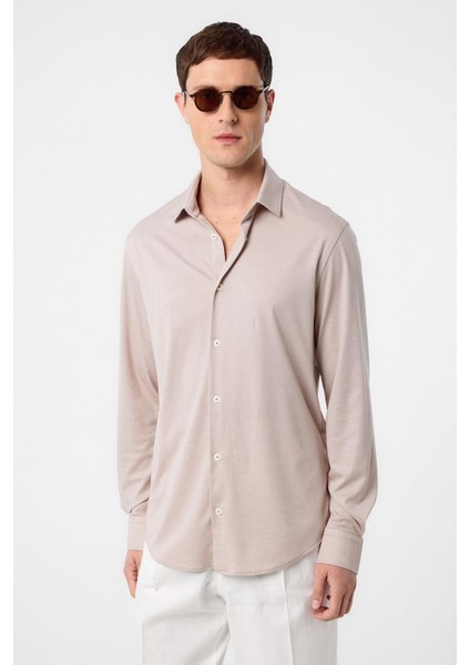 Bej Slim Fit Erkek Gömlek