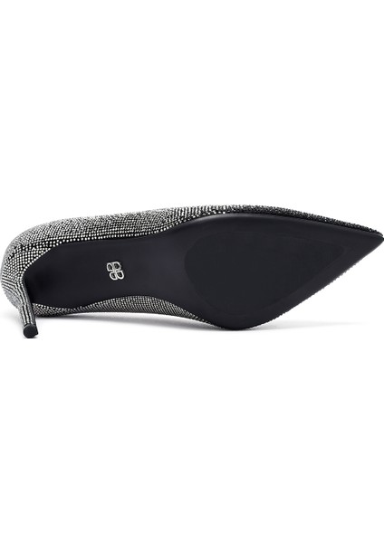 Kadın Siyah Taşlı Ince Topuklu Deri Stiletto 25WFD4910TS