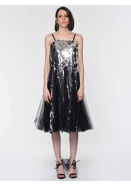 Asklı Payetli Tüllü Gece Elbisesi Gümüş Y1911337_078 fırsatları