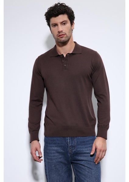 Kahve Polo Yaka Erkek Kazak modelleri