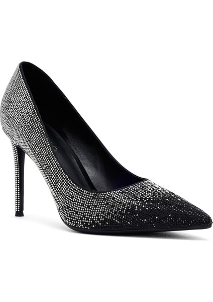Kadın Siyah Taşlı Ince Topuklu Deri Stiletto 25WFD4910TS