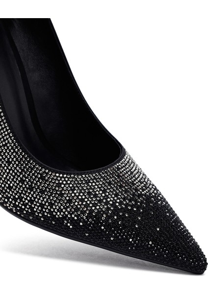 Kadın Siyah Taşlı Ince Topuklu Deri Stiletto 25WFD4910TS