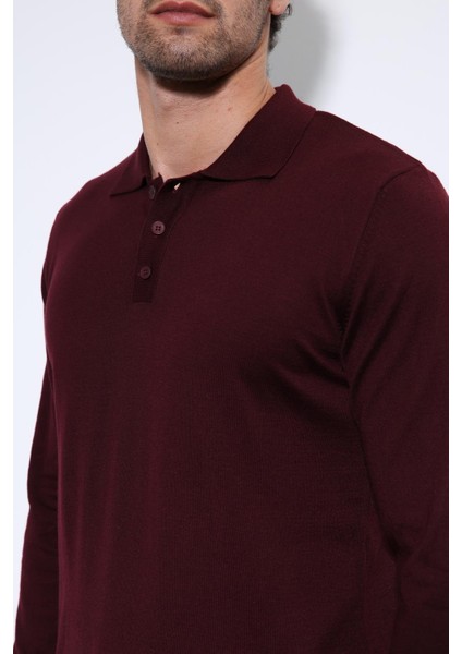 Bordo Polo Yaka Erkek Kazak fırsatları