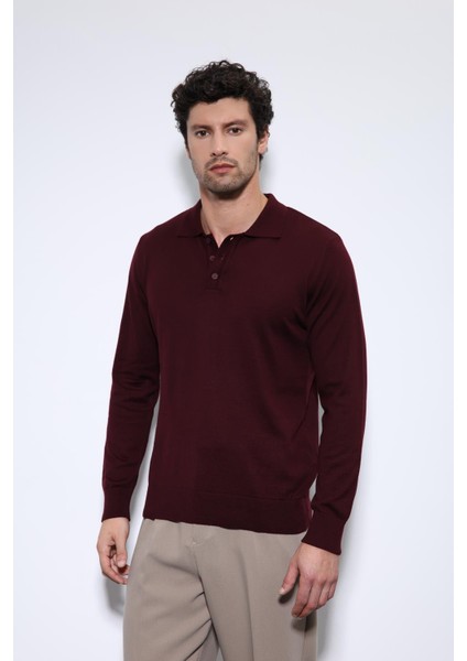 Bordo Polo Yaka Erkek Kazak